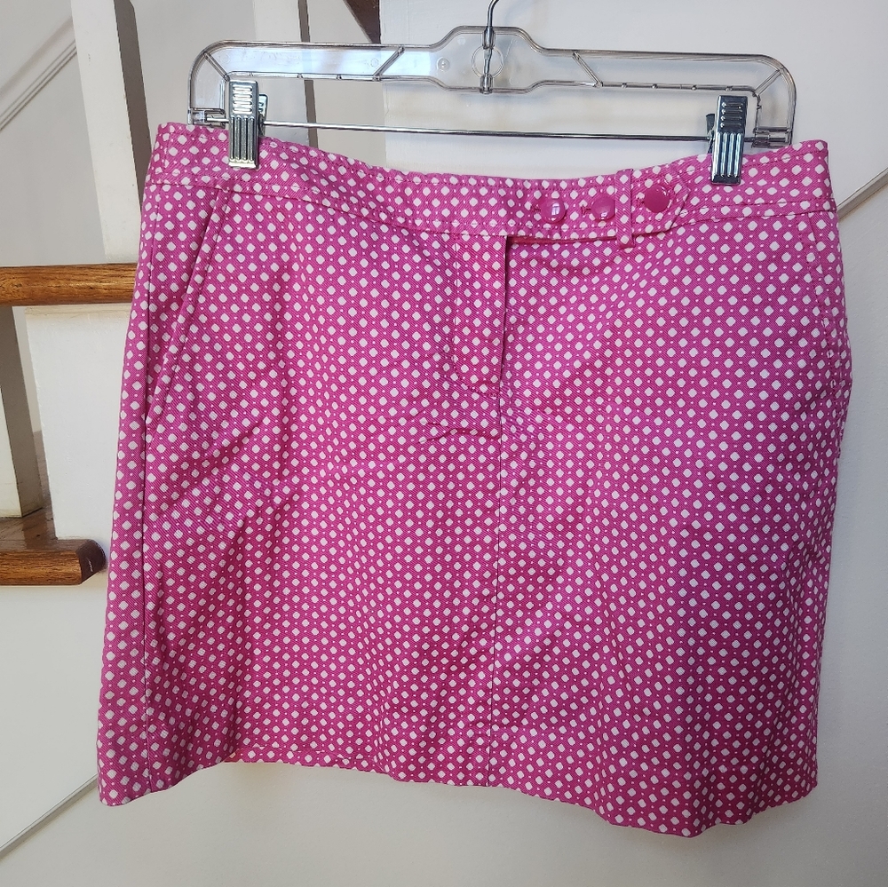 J Crew Hot Pink and White Patterned Mini Skirt. Size 8